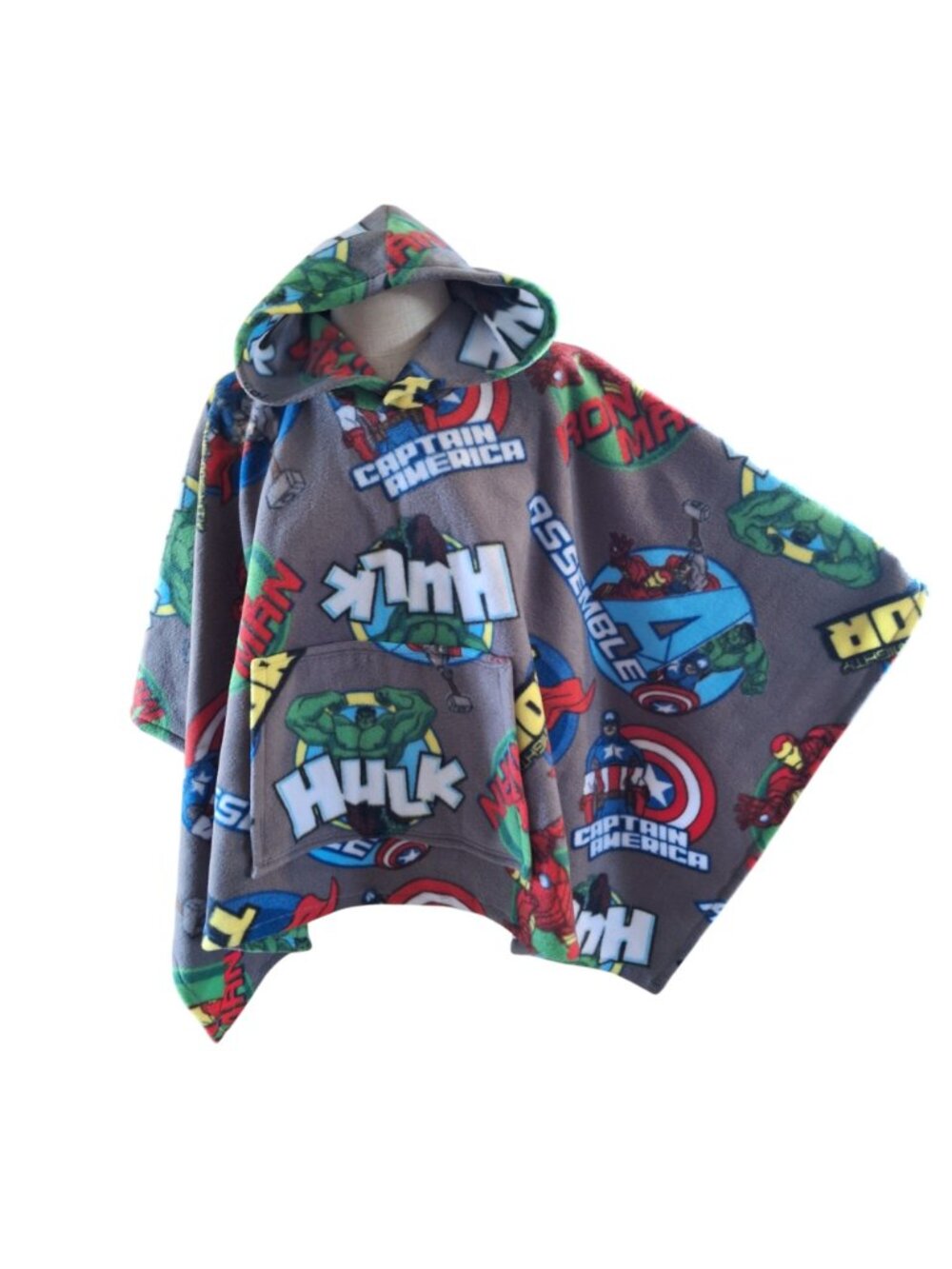 Avengers Fleece Poncho Cape With Hood & Pocket Handmade M Medium Hulk Iron Man - Picture 3 of 16